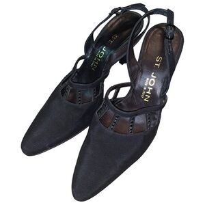 Vintage St John Elegant Black Pointed Slingback Heel Size 6.5B Made in Italy